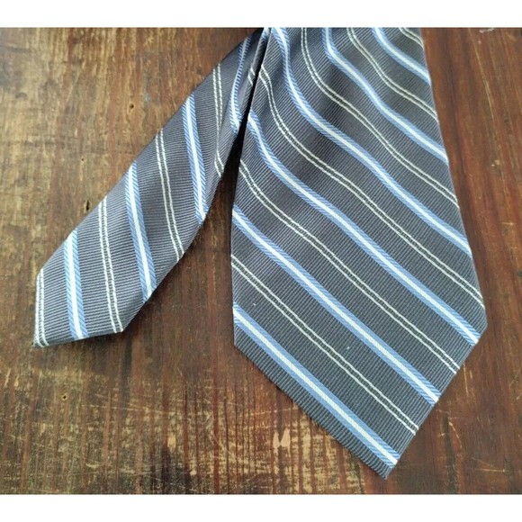 Repp Stripe Necktie 100% Silk Tie Gray Blue White Jos.A.Bank Mens - Picture 12 of 13